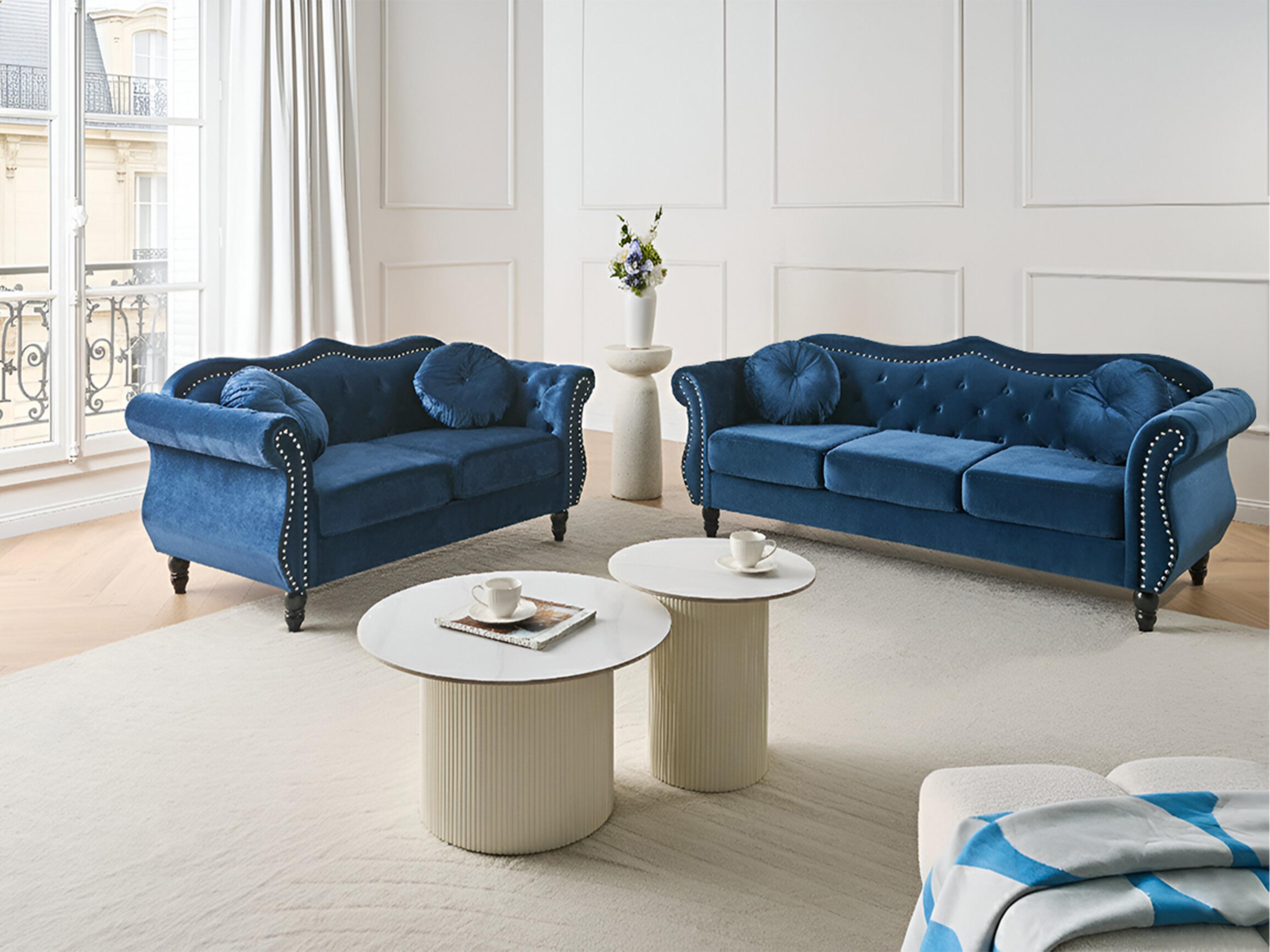 Bank 3-zits SKIEN Fluweel Marineblauw