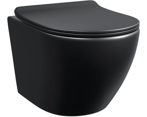 Jungborn wandclosetset FOUR 51, randloos, matzwart, met toiletzitting en softclose-mechanisme