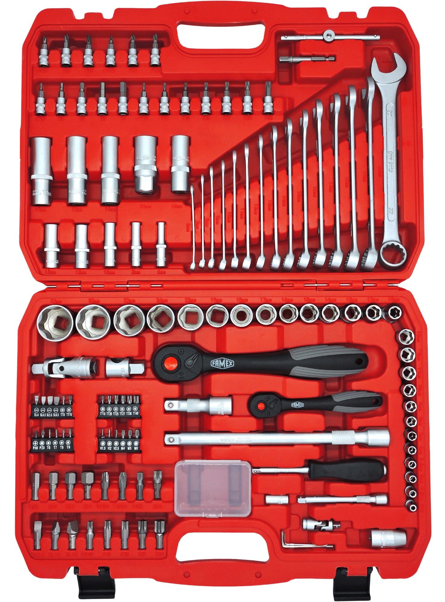FAMEX 449-45 Profi Werkzeugkoffer mit Werkzeug, 230-tlg.