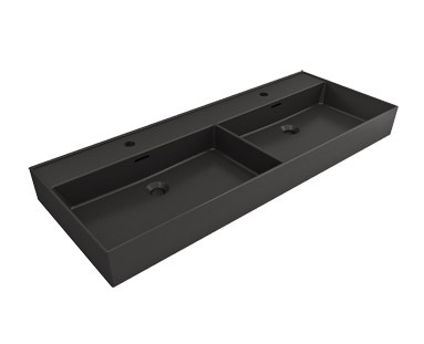 Plieger Kansas wastafel dubbel met 2 kraangaten met overloop 120x46.6cm mat zwart