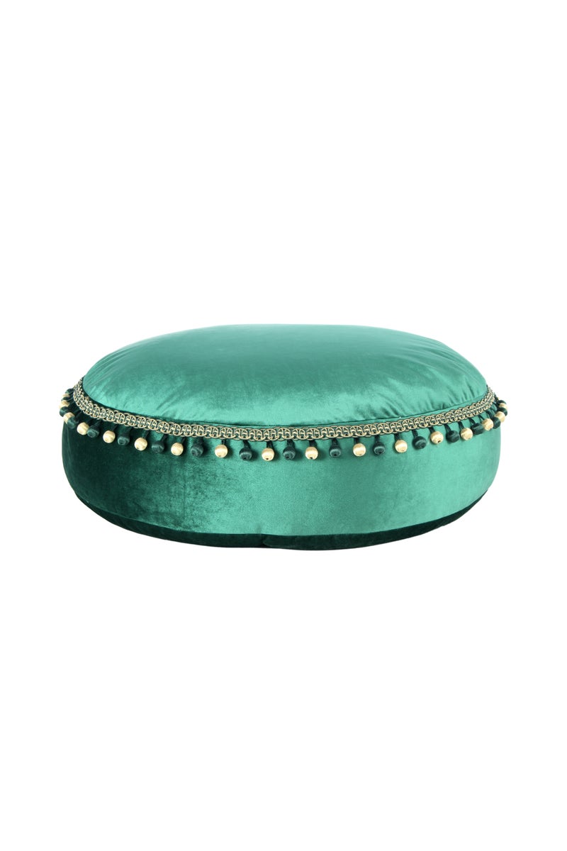 Poefkruk, fluweelzacht, oosters design, groen, rond, Ø 65 cm