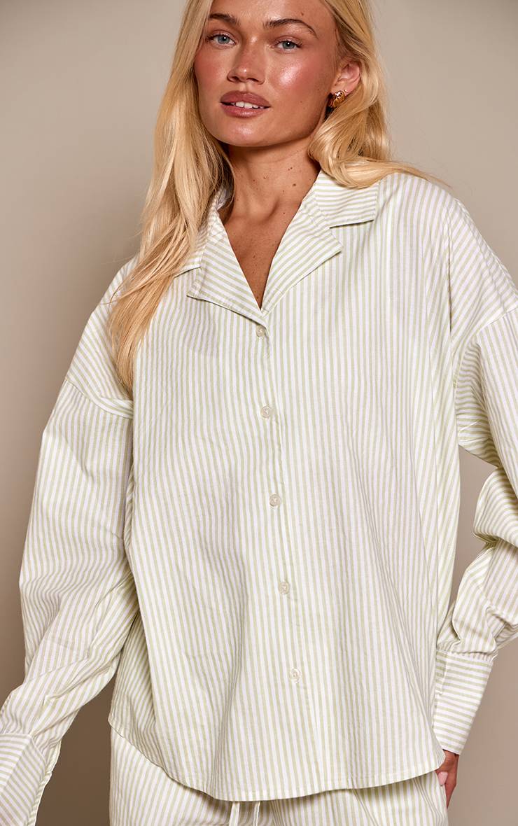 Vert Sauge Chemise De Pyjama À Rayures Manches Longues