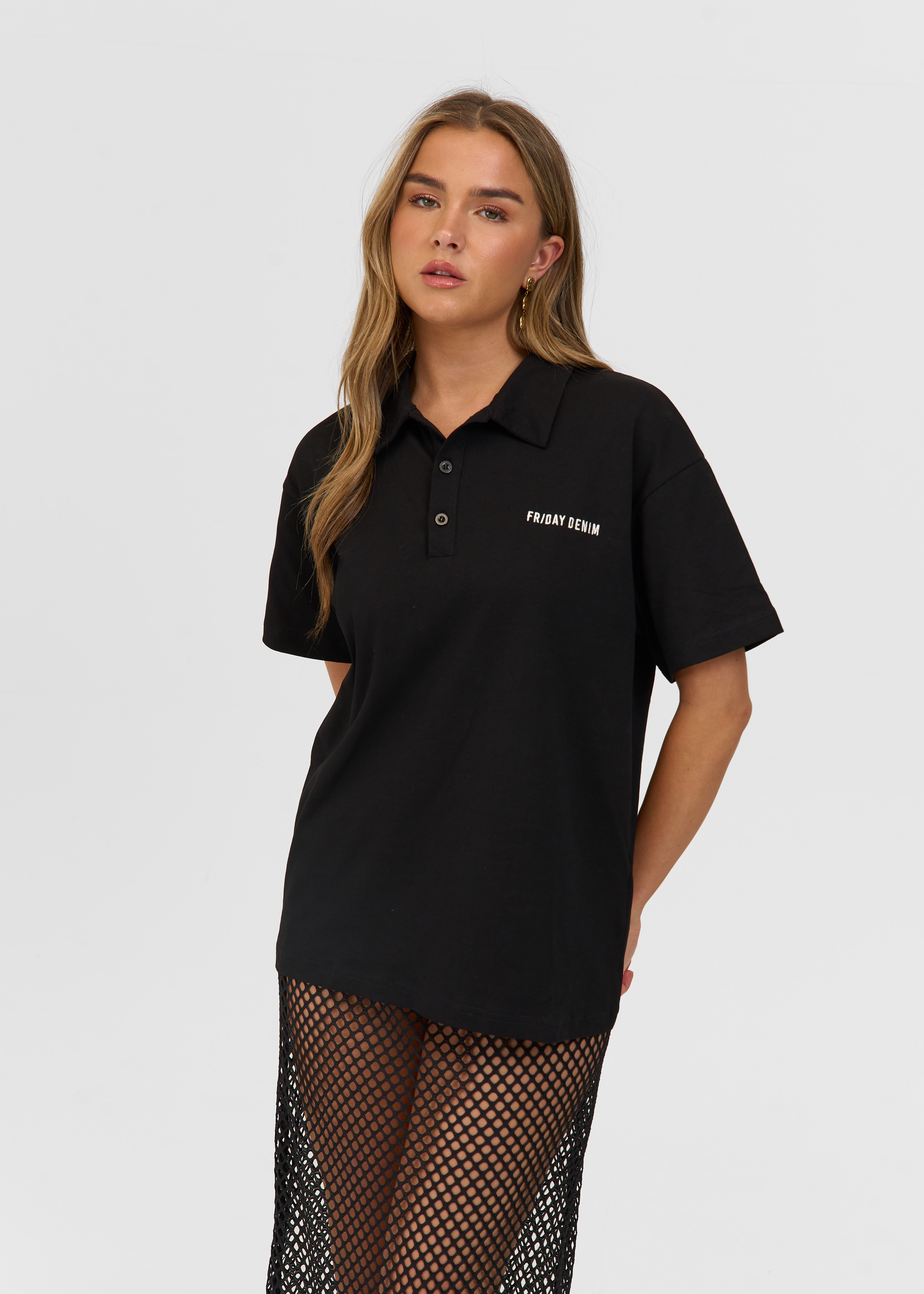 Friday Denim oversized polo zwart