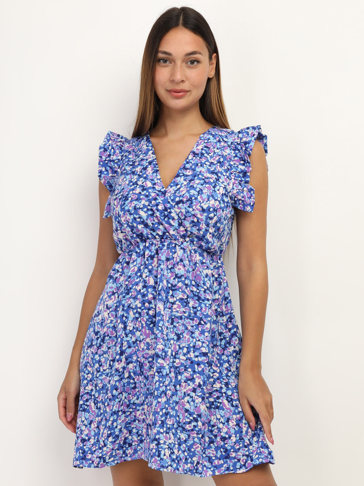 Robe cache-cœur à motif tacheté- Bleu