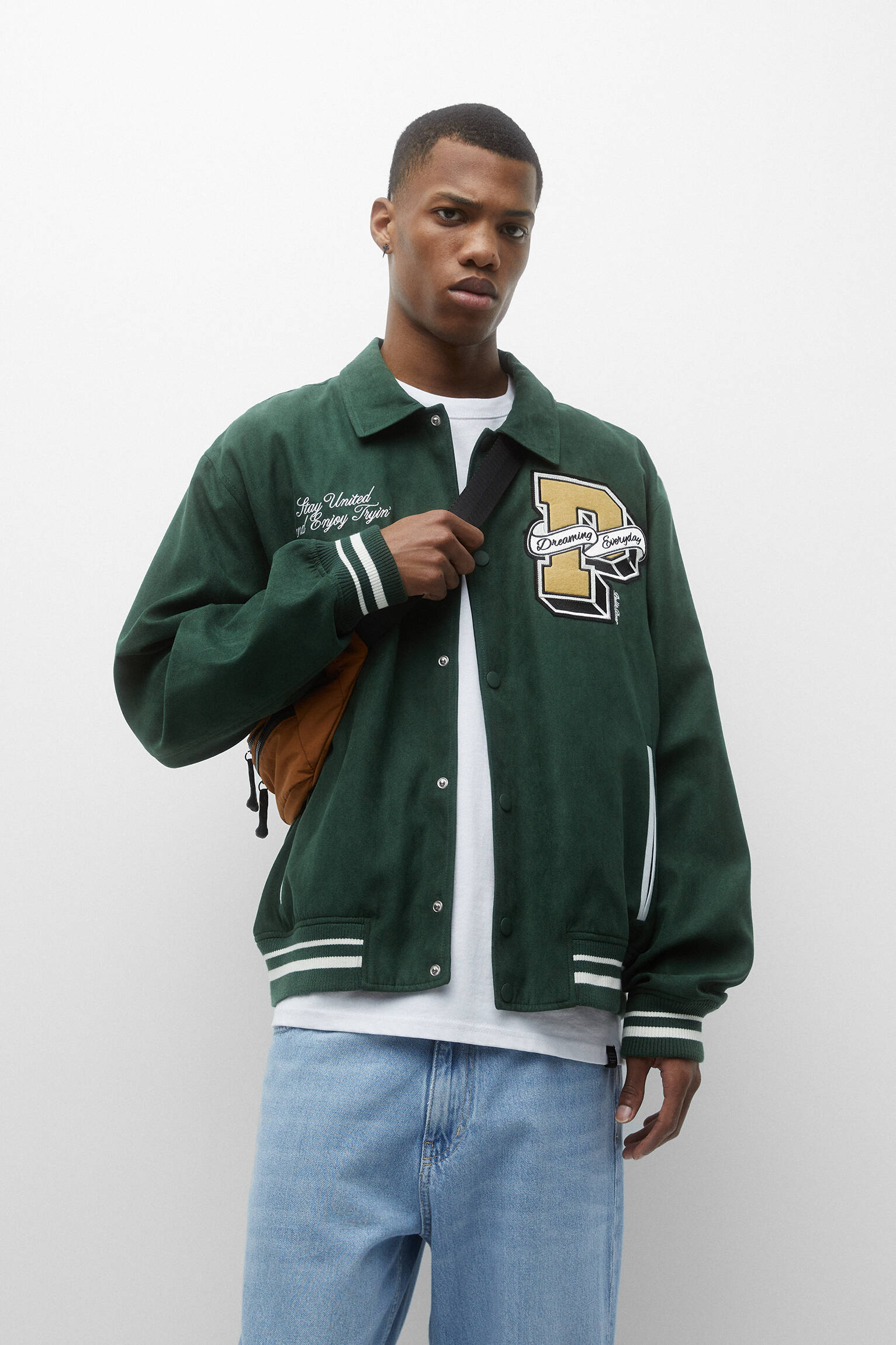 Jaqueta bomber de camurça - verde