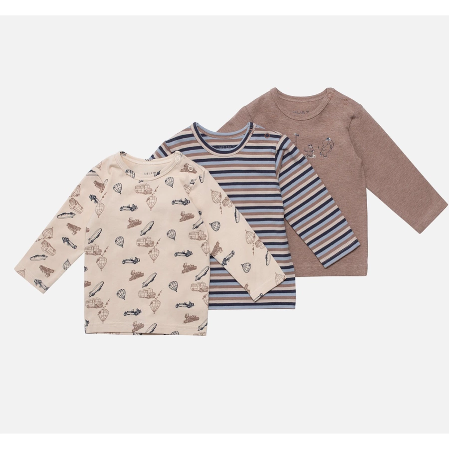 Hust & Claire Langarmshirt 3er Pack Albert Deer Brown Melange