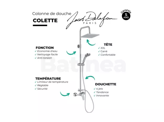 Colonne de douche JACOB DELAFON Colette mécanique 4 jets chrome