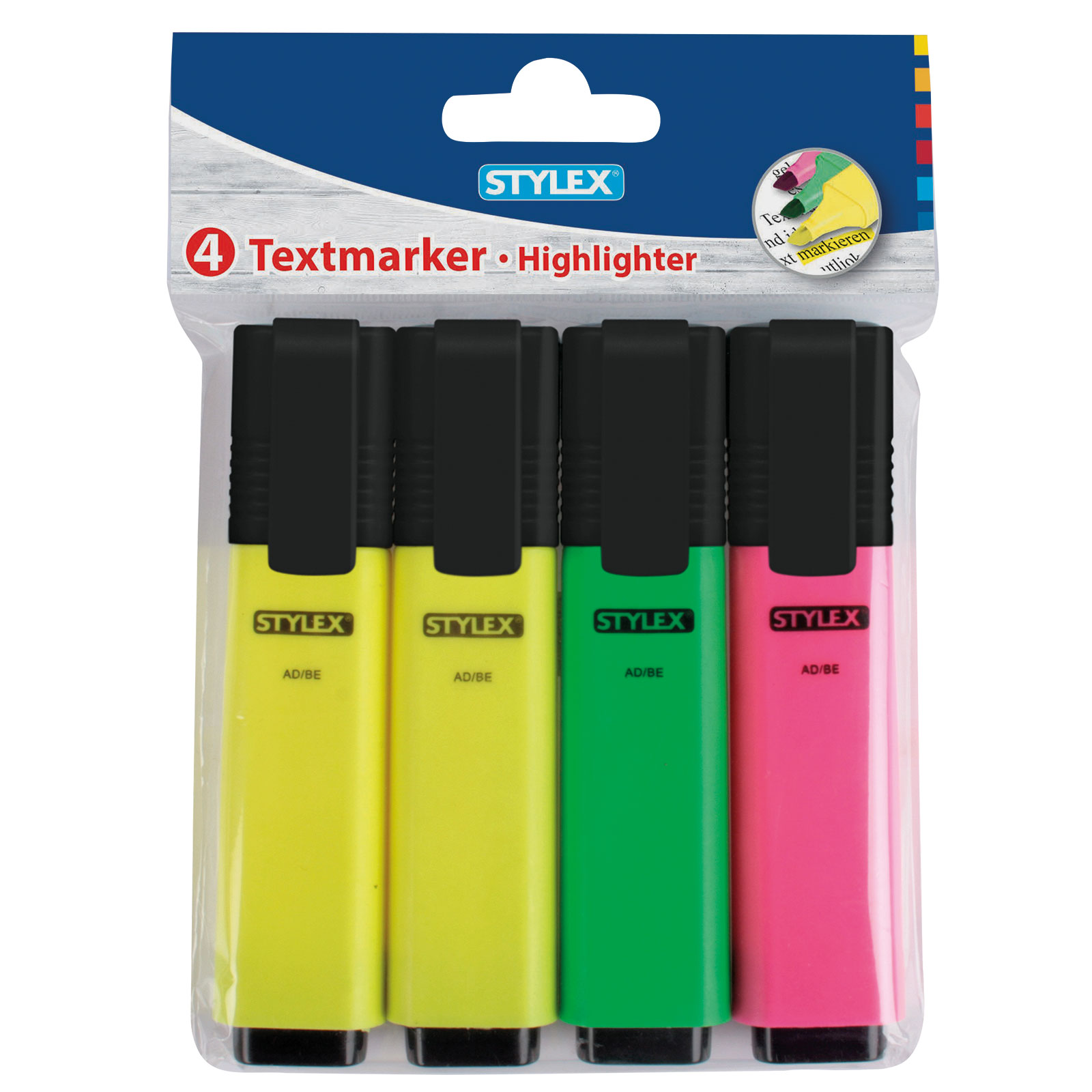 4er Textmarker-Set - verschiedene Farben - mit Clip