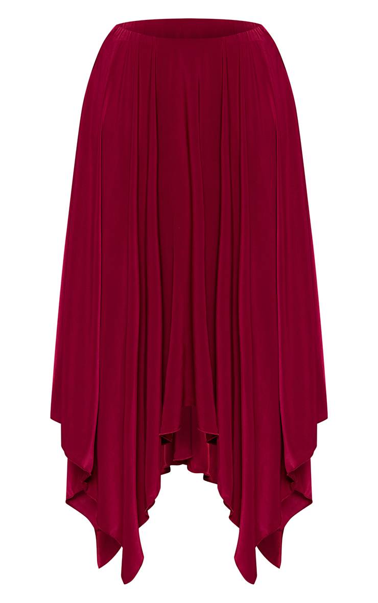 Rouge Bordeaux Jupe Midi Petite Taille Basse À Ourlet Asymétrique