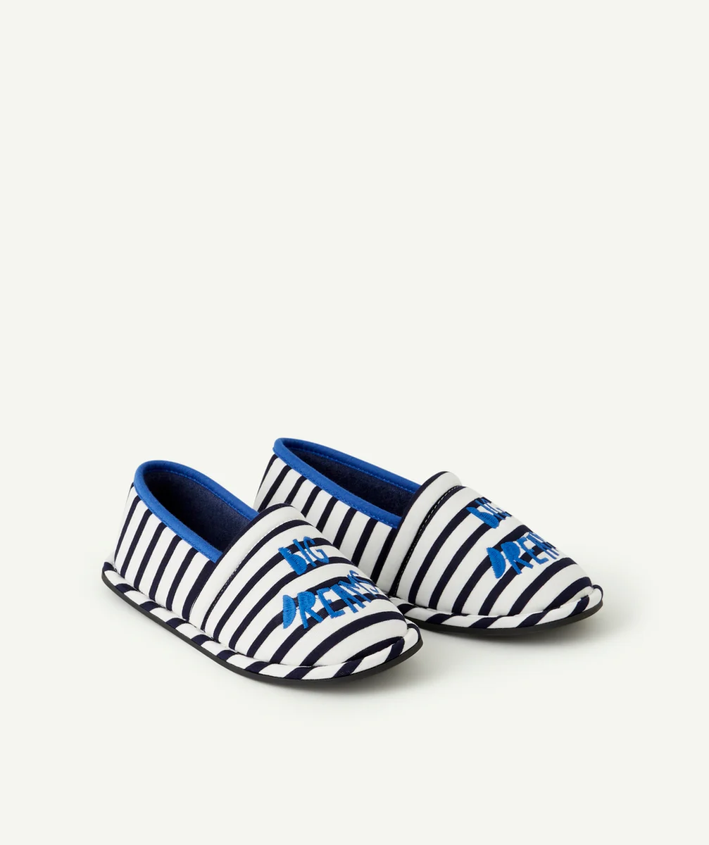 CHAUSSONS GARÇON EN COTON RAYÉ BLEU ET BLANC