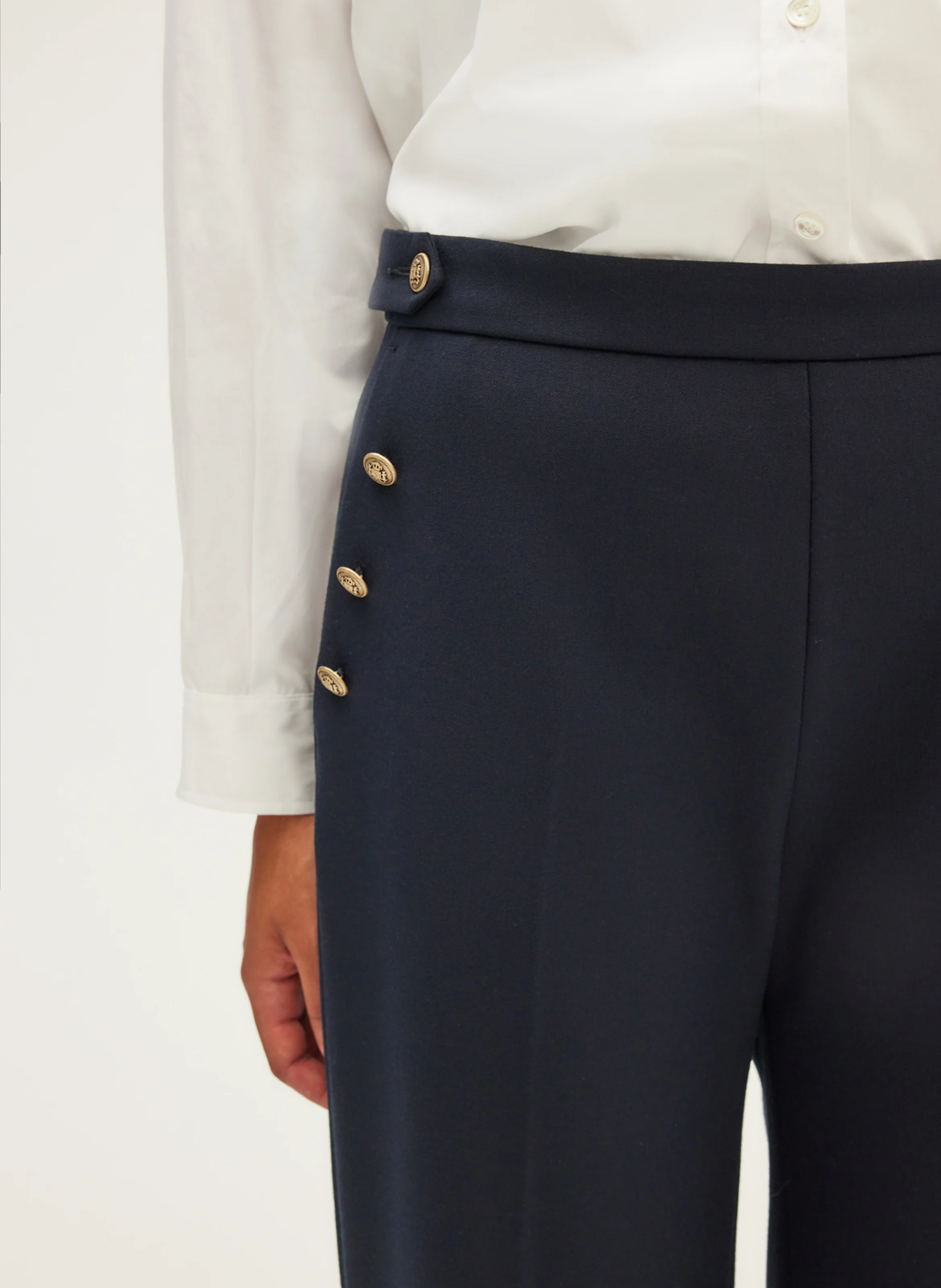 NELCIE - Pantalon large à pont et boutons | Bleu