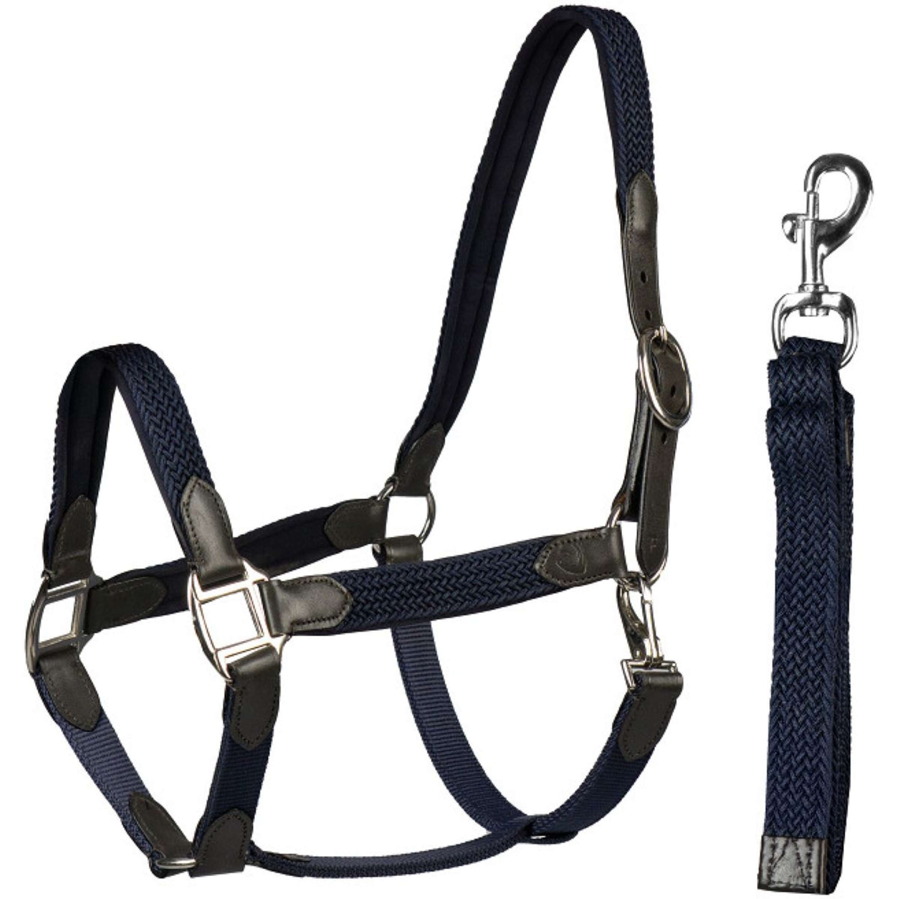 HORKA Halster Set Leer met gevlochten nylon Bruin/Blauw