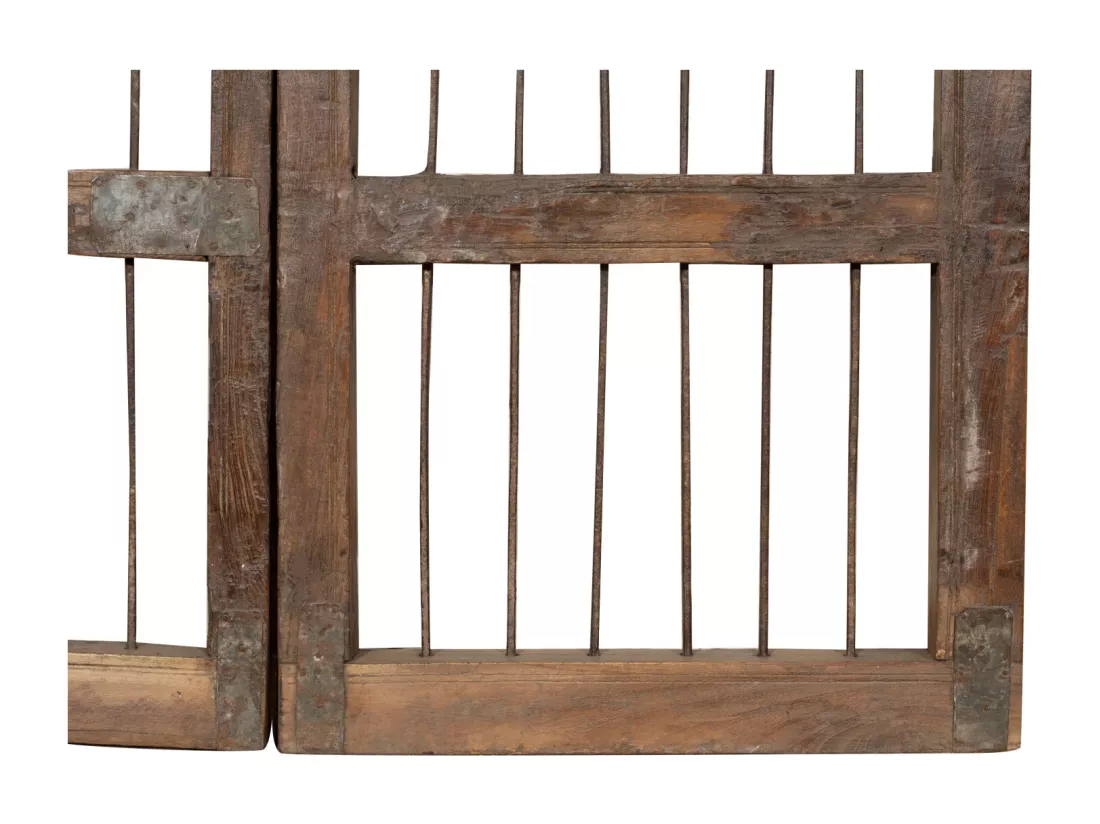 BISCOTTINI Portail - Bois Massif et Fer Finition Antique - Clôture en Fer - Portail en Métal - Porte Décorative - Portail d'Entrée - Clôture en Bois - Intérieur et Extérieur - 97x5x110cm