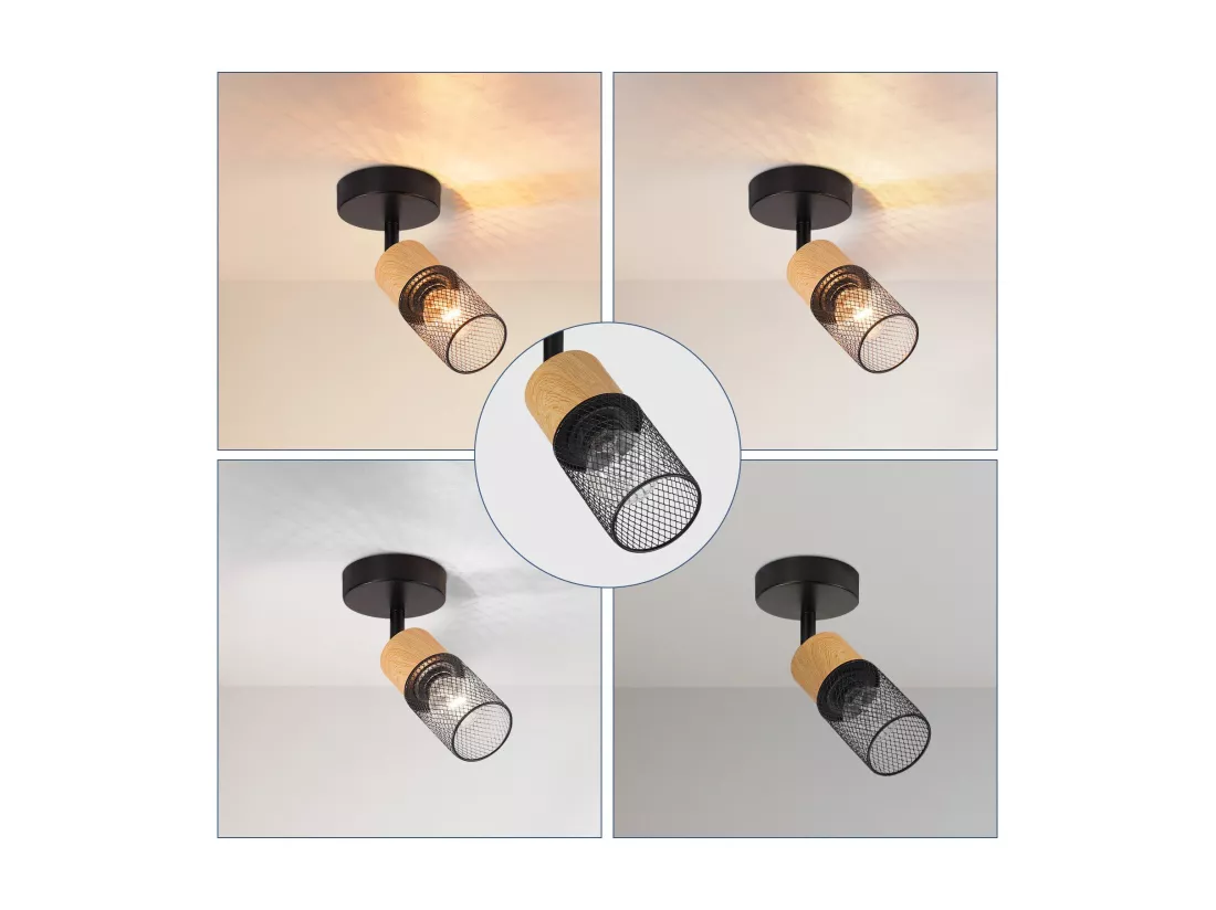 NETTLIFE Spot de plafond bois E14 plafonnier 350° spot mural orientable lampe de cuisine vintage