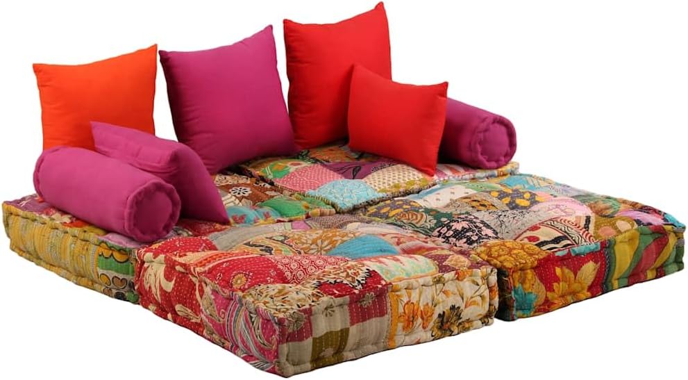 vidaXL Pouf 2-Sitzer Modular Patchwork Stoff Sofa Bodenkissen Sitzpouf Lounge