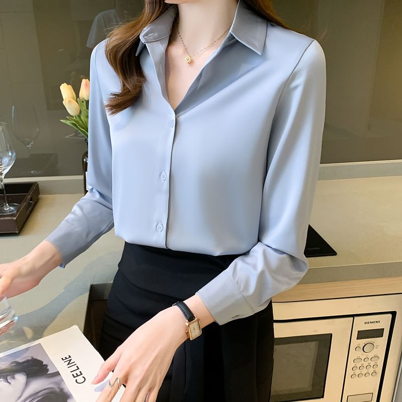 Dragan Pulse - Blouse van effen chiffon met lange mouwen