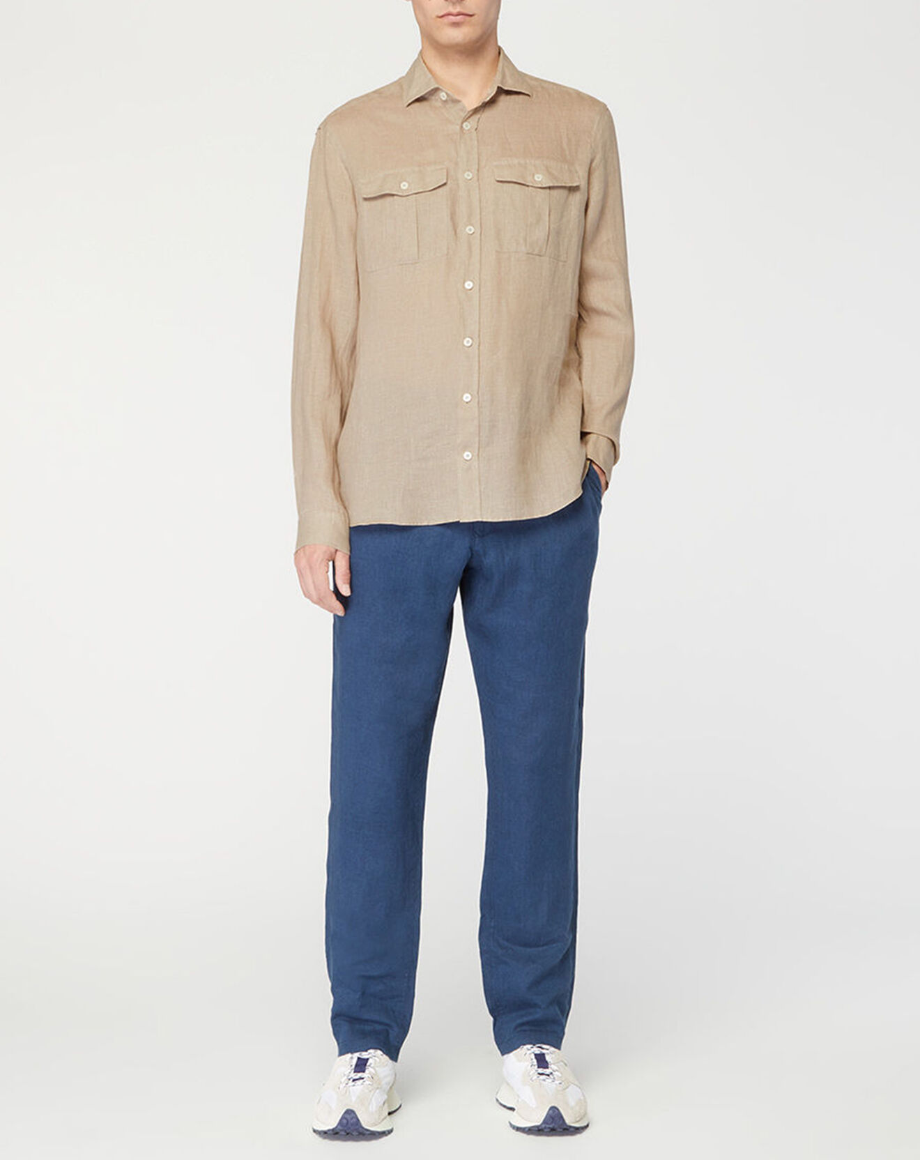 Hackett London Chemise 100% Lin Slim Fit beige foncé