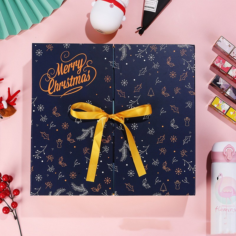 (33x30x8cm) DIY Adventskalender zum Befüllen Weihnachts Kalender Boxen - Blau / Gold