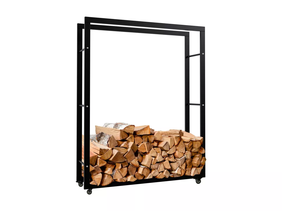 Etagère bois de cheminée - Métal - 25x100x125 cm - Noir - Keri