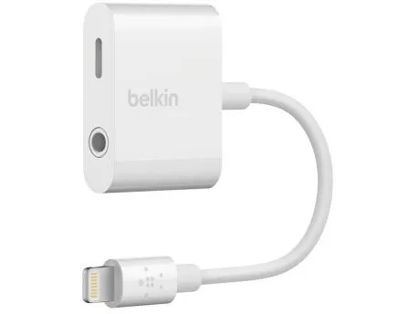 Belkin 3.5 mm Audio   Charge RockStar - Lightning til hovedtelefon-jackstik/opladningsadapter - Lightning (han) til 4-pæl ministik, Lightning (hun) - hvid - for Apple iPad/iPhone (Lightning)