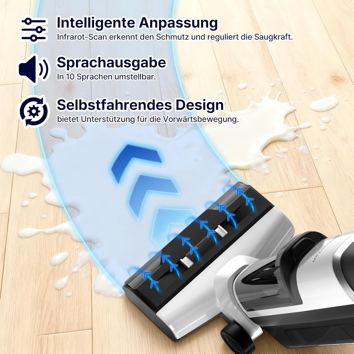Hearten Nass Trockensauger Akku, Tiefenreinigungswasser Durch Elektrolyse Erzeugen, Sprachansage, Staubsauger mit Wischfunktion, Selbstreinigung, LED-Display, für Harte Boden,Tierhaare