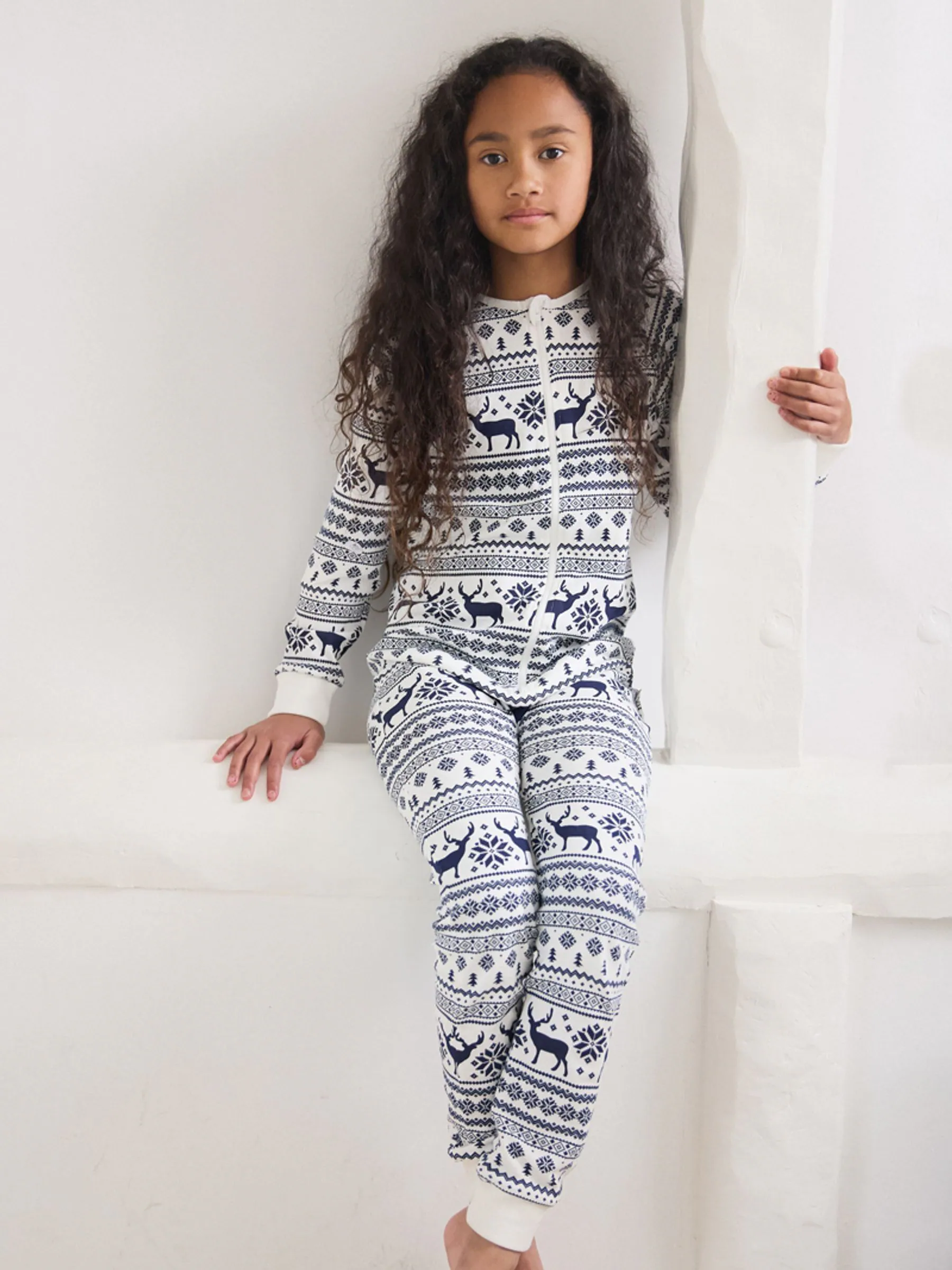 Crème - The Little Tailor Kids Rendier kerstmis fair isle-patroon 100% katoen alles-in-één