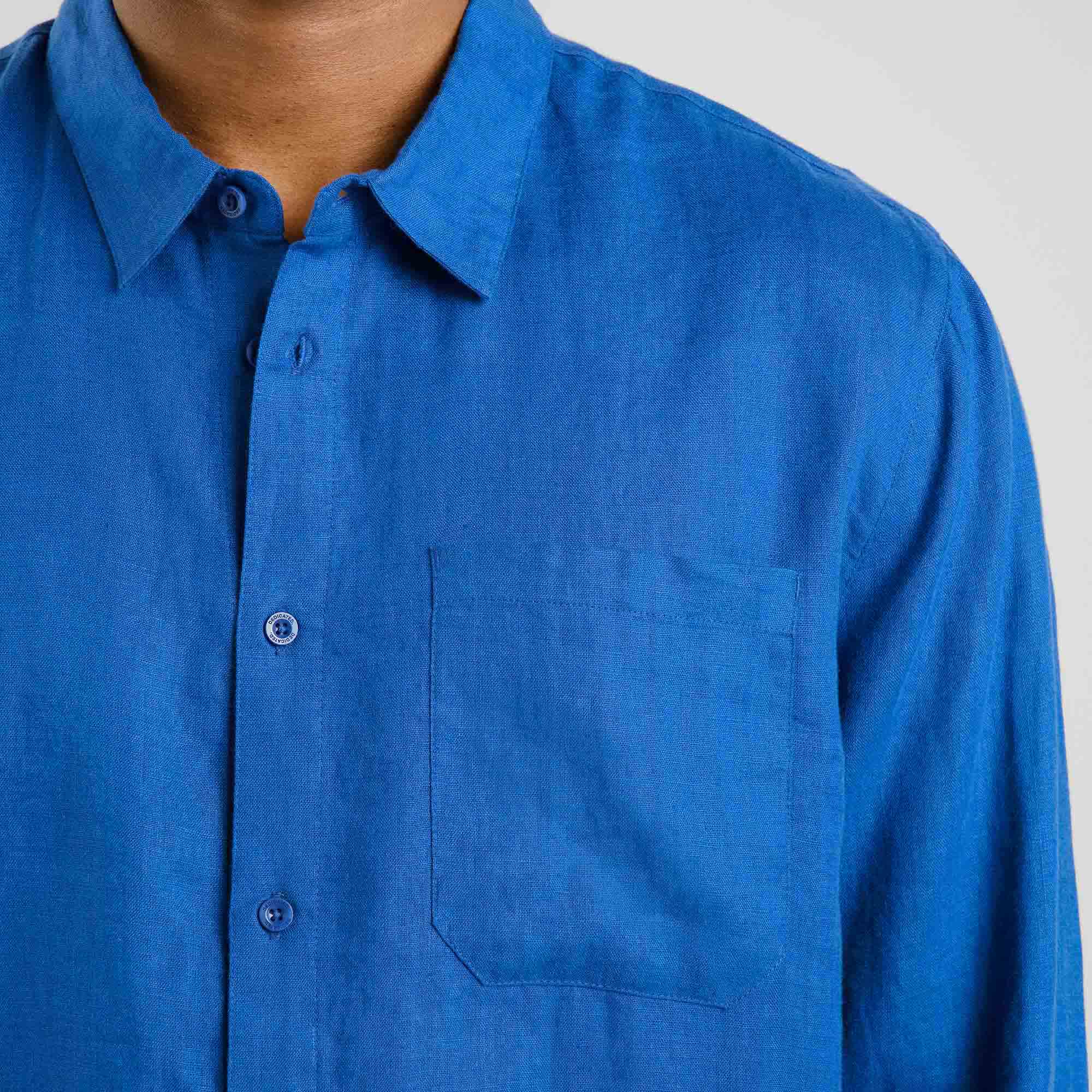 Dedicated Hemd Rute Linen Limoges Blue