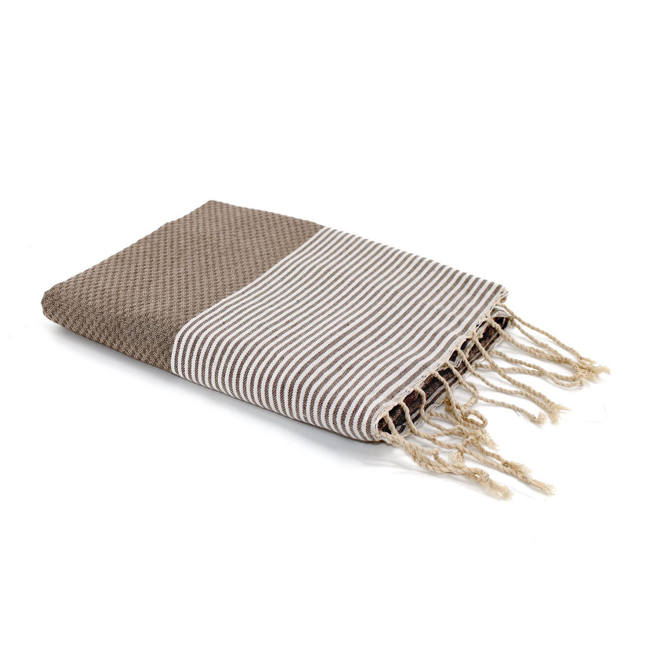 Febronie Fouta Nid d'Abeille Ibiza taupe clair/blanc - 100x200 cm