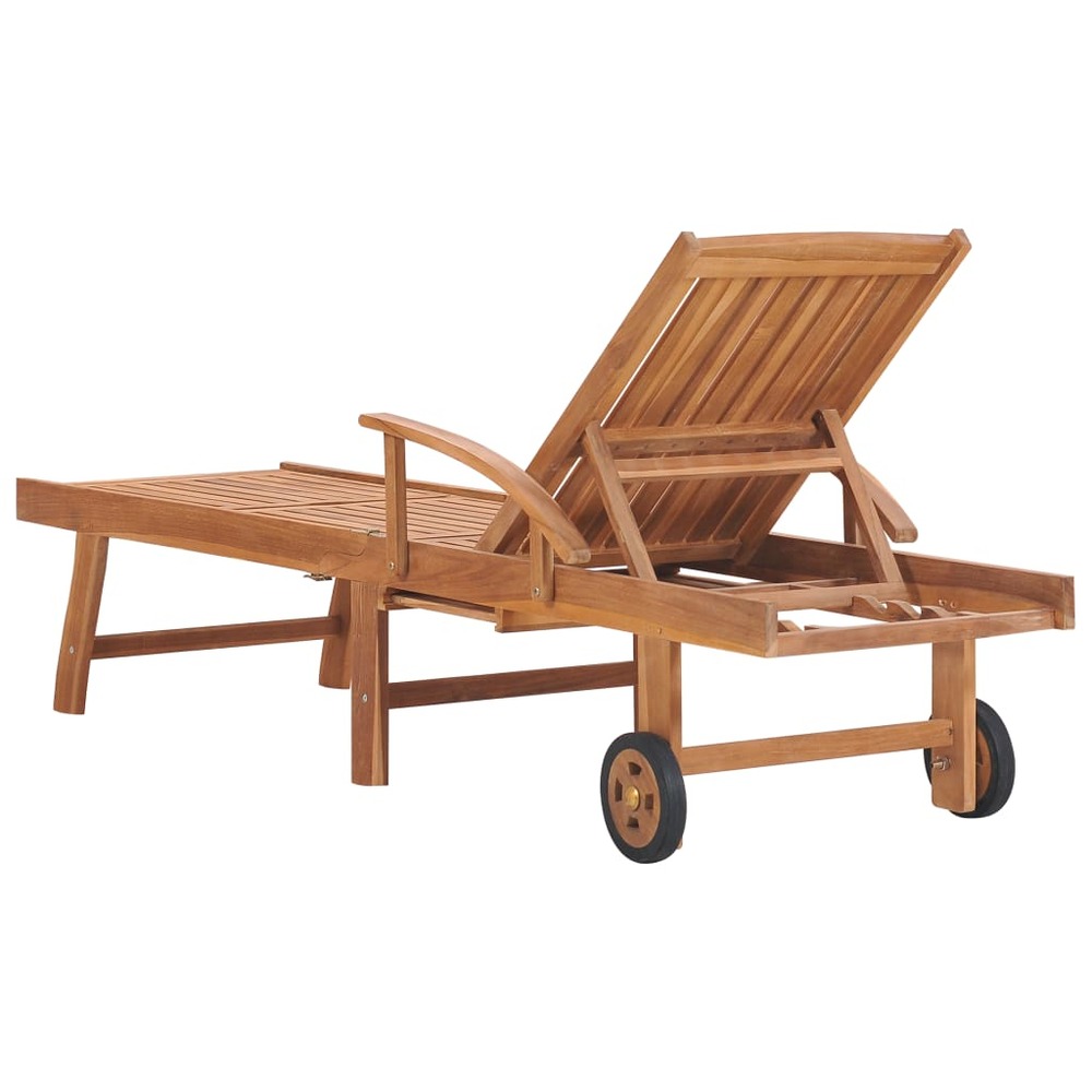 Transat chaise longue bain de soleil lit de jardin terrasse meuble d'extérieur 195 cm avec coussin bleu royal bois de teck so