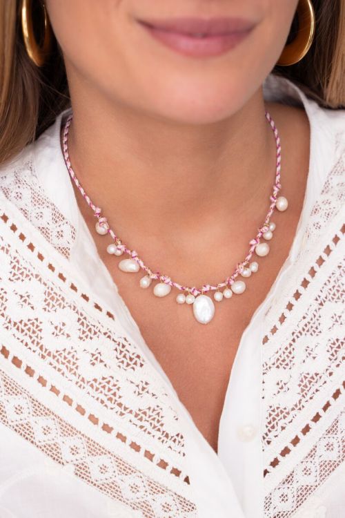 Island paarse koord ketting met parels