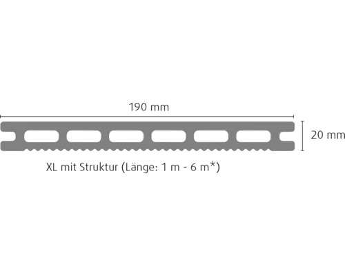 Konsta WPC terrasplanken Extenso holle kamerprofiel structuur mat 20x190 mm (verkoop per meter van 1,00 m tot max. 6,00 m) donkergrijs