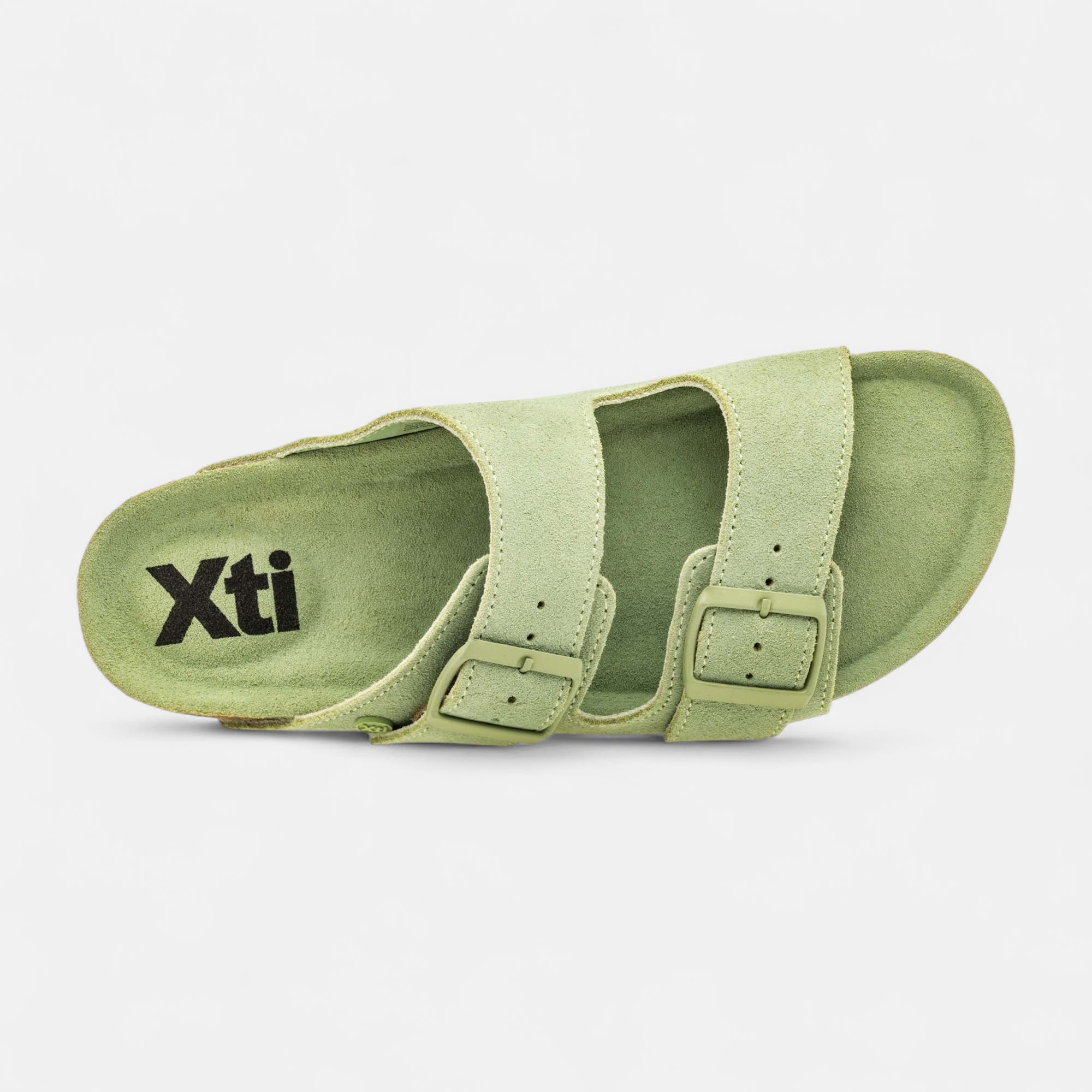 Mules semelle liège Femme en cuir vert clair
