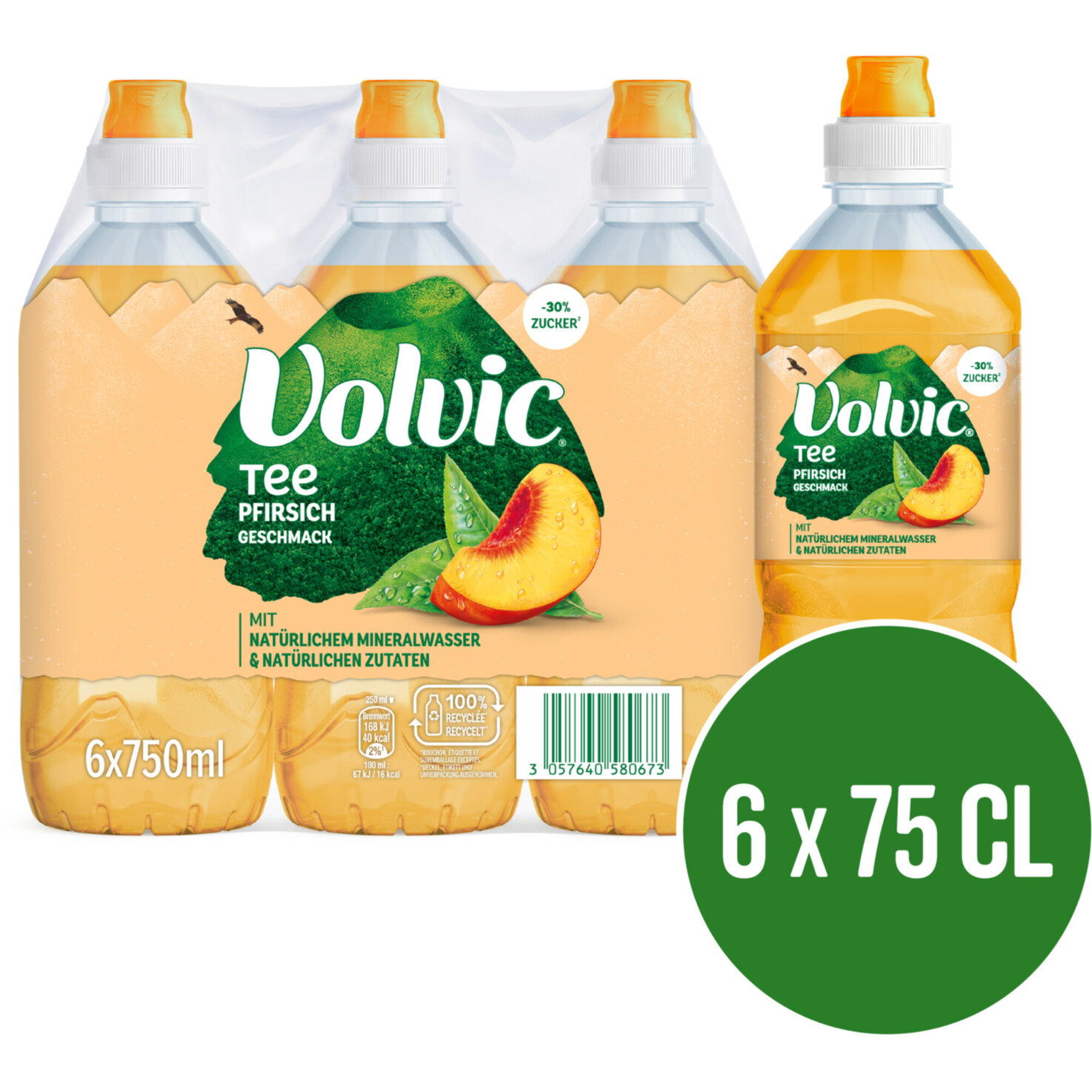 Volvic Tee mit Pfirsich-Geschmack 6x75cl -450cl