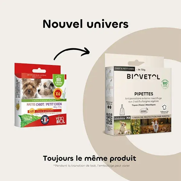Biovetol - Antiparasitaire - Pipettes Chiot/Petit Chien Bio - 1,5ml (x6)