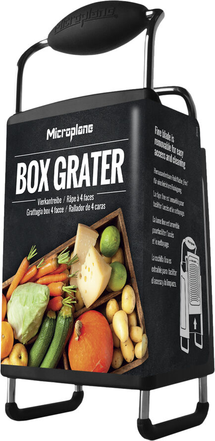 Microplane Box rivejern med 4 sider Sølv/sort