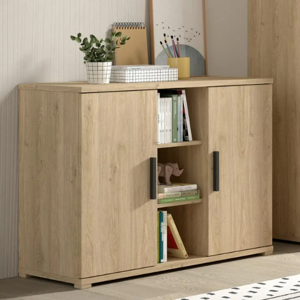 Commode Sammie - 115x48x89cm - met twee deuren - eikdecor