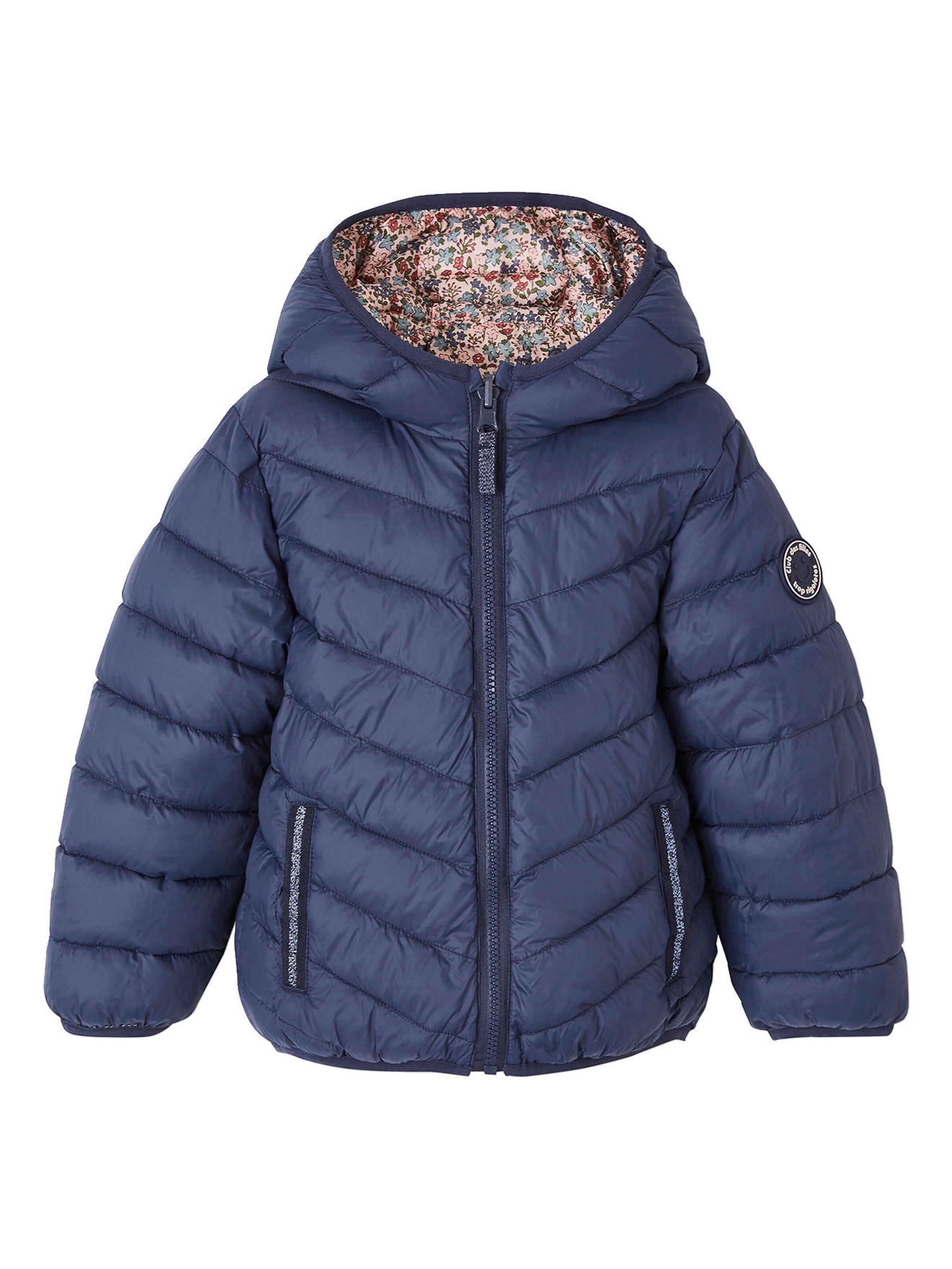 Vertbaudet Wendbare Mädchen Light-Steppjacke, Kapuze, Recycling-Polyester nachtblau