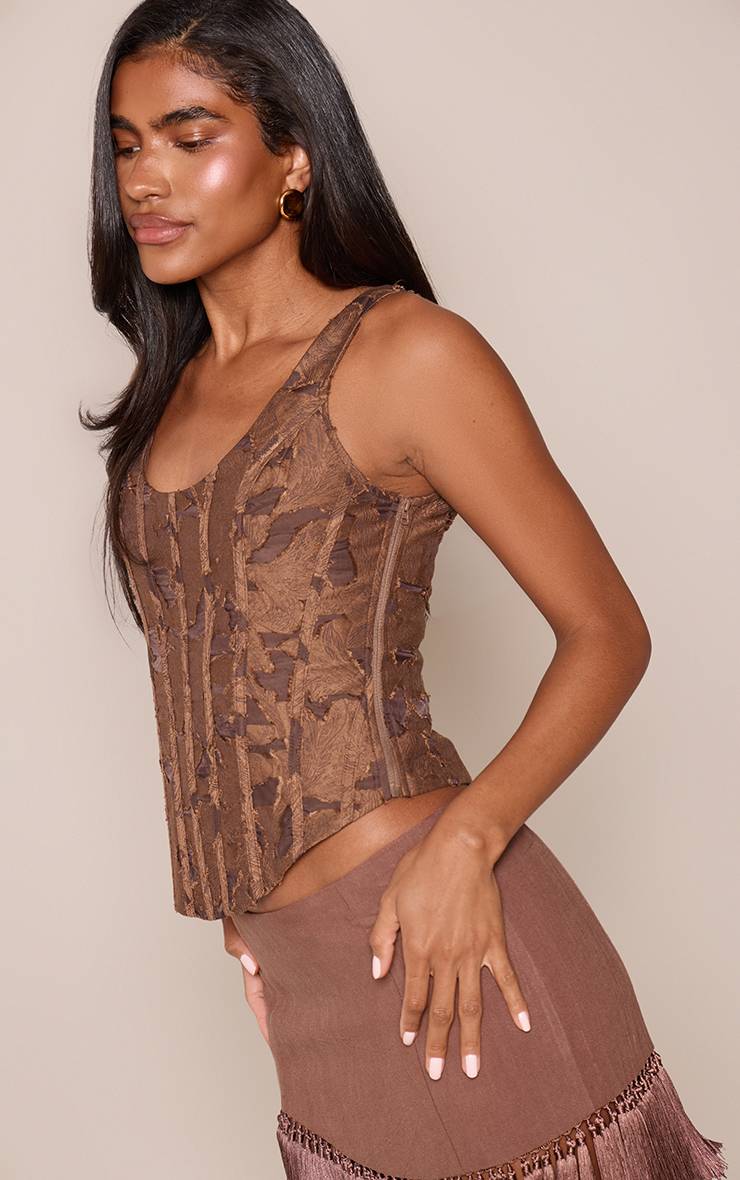 Chocolat Corset Tissé Léger Texturé