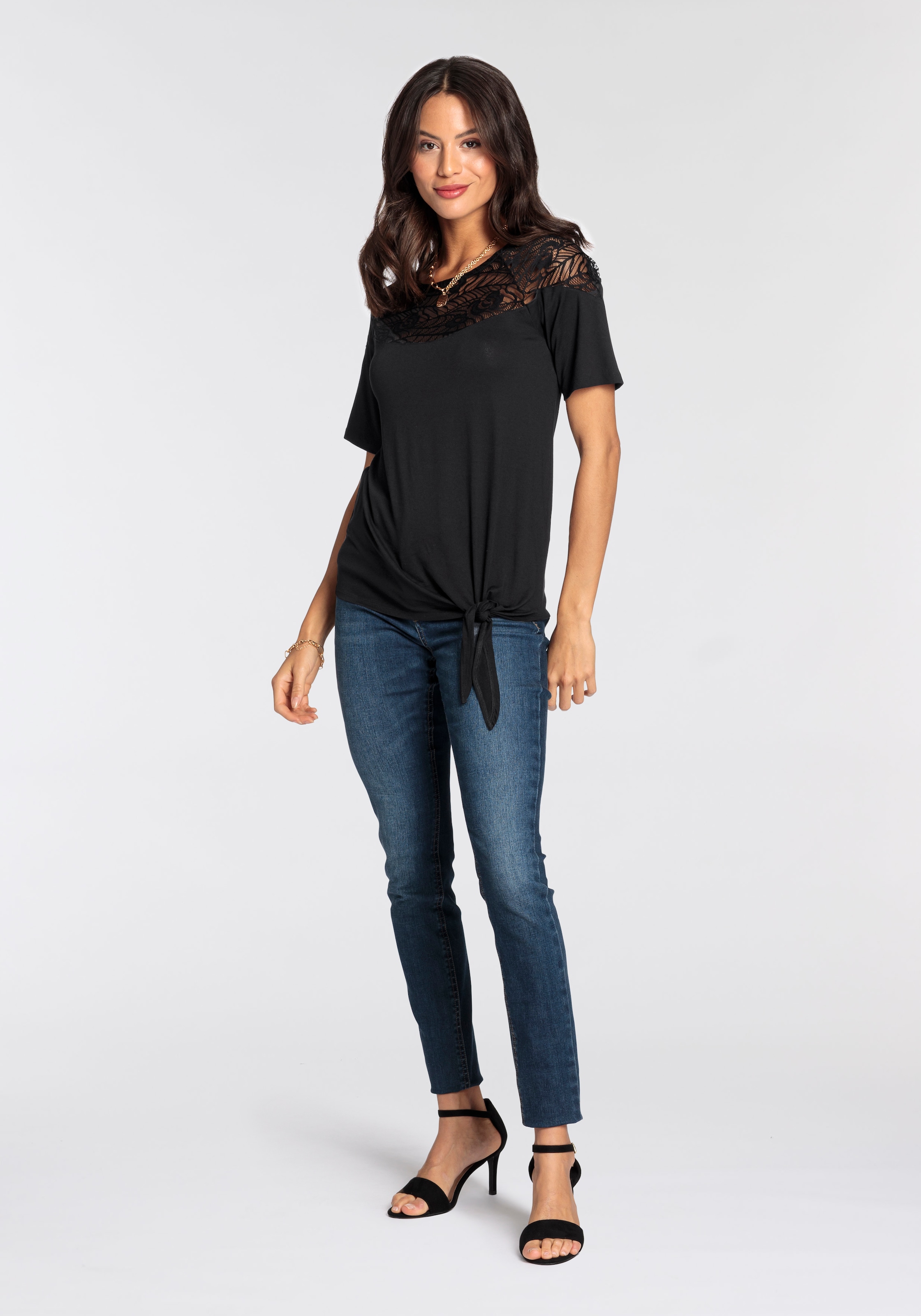 Laura Scott Wickelshirt , halbarm,  figurumspielende Passform,  aus Single Jersey und Spitze