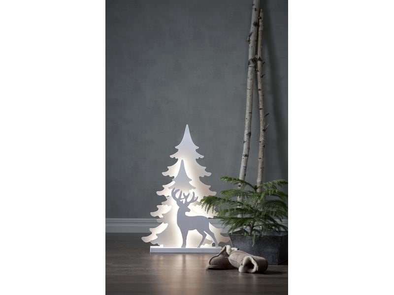 Star Trading Tischdeko Grandy 70 cm, 36 LED, Holz, Weiss Beleuchtete Weihnachtssilhouette