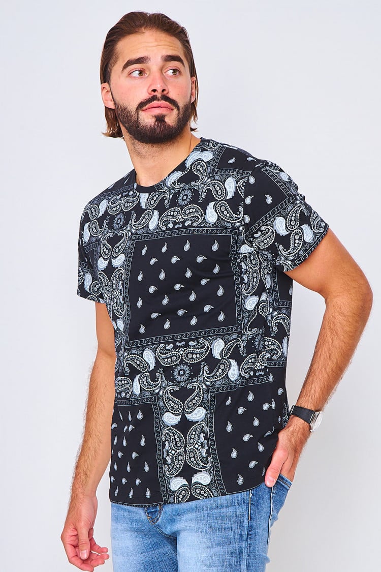 T-shirt noir motif paisley