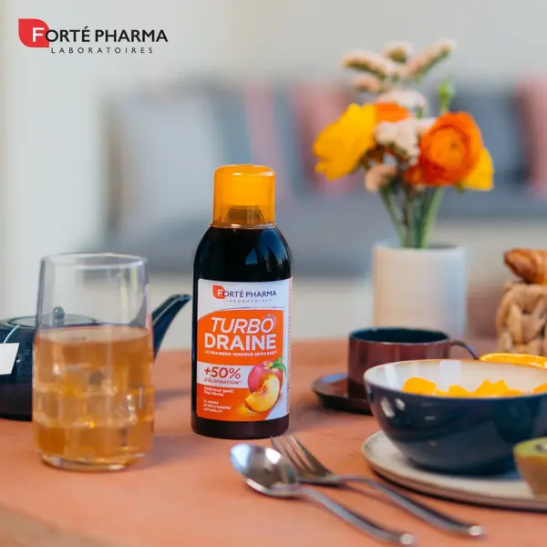 Forté Pharma TurboDraine Chá de Pêssego Emagrecedor Drenante Eliminação Pacote com 2 x 500ml