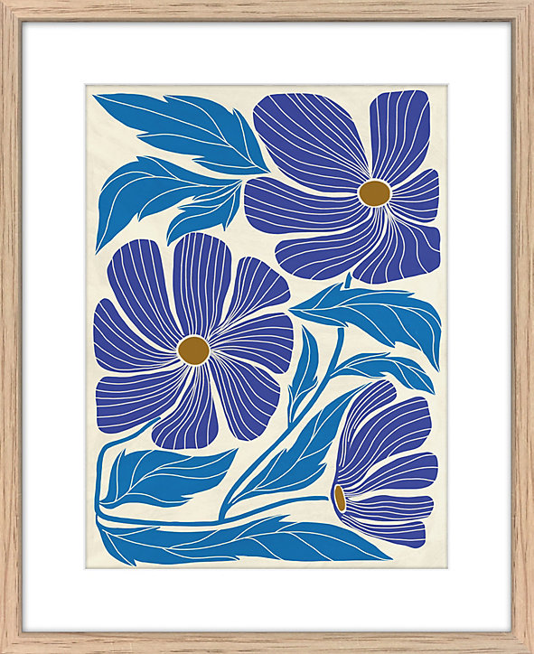 Image encadrée feuilles bleues bleu Dada Art l.33 x H.53 cm