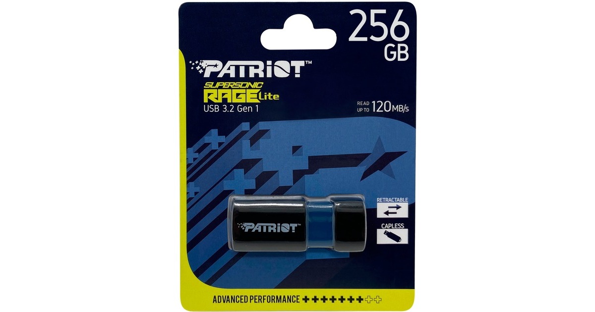 PatriotSupersonic Rage Lite 256 GB usb-stick  (Zwart/blauw, USB-A 3.2 Gen 1)