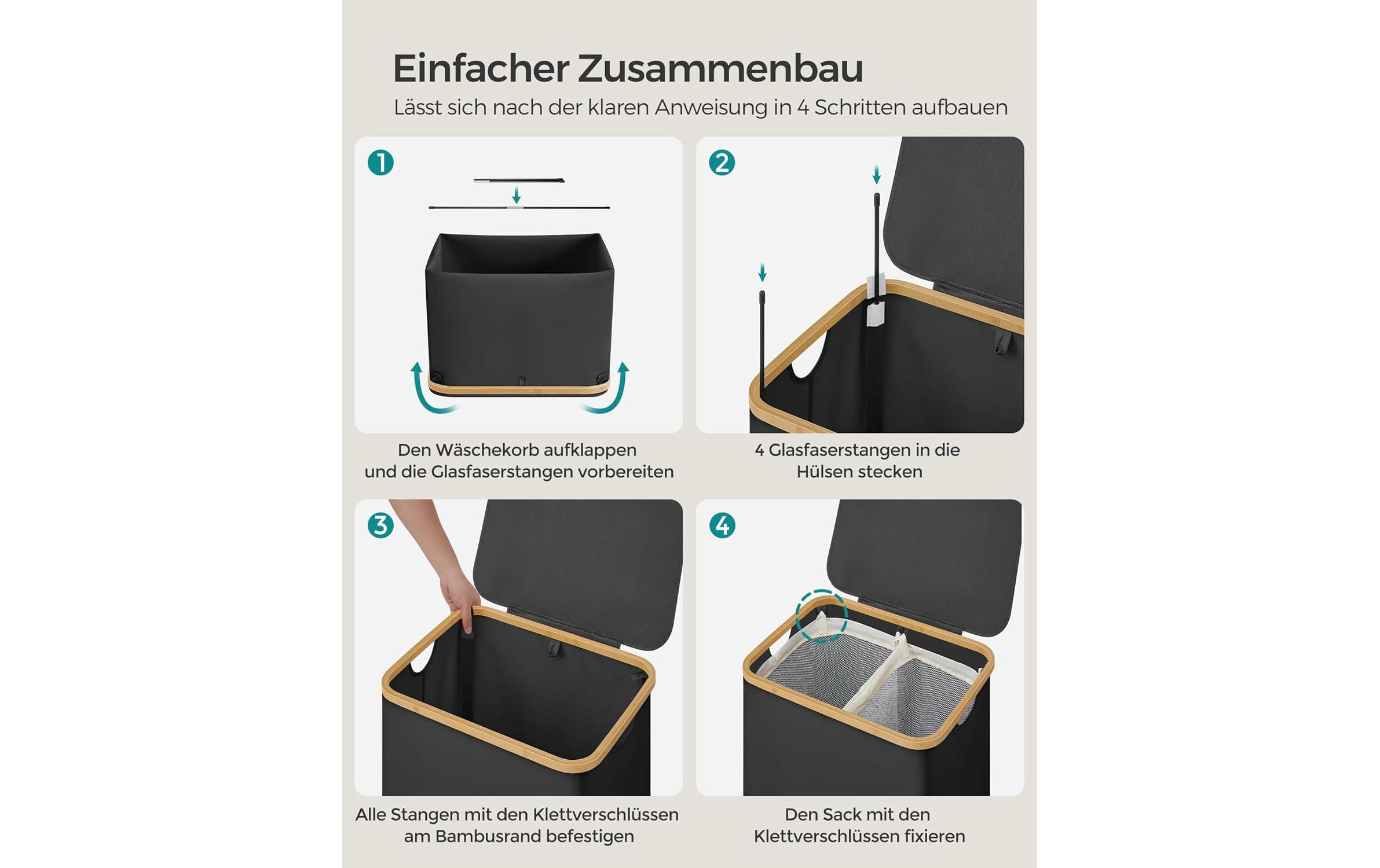 Wäschekörbe 65 l, SchwarzWäschesammler mit zwei Fächern