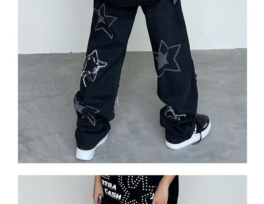 GRAYCIOUS - Hoge taille sterrenprint losse jeans