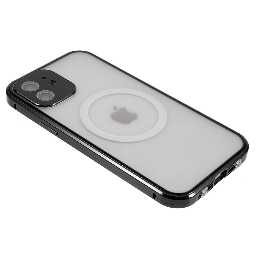 iPhone 12 MagSafe Magnetische Alu Schutzhülle mit Panzer Glas Backcover   Display- / Kameraglasschutz (Magnet-Technologie) - Schwarz