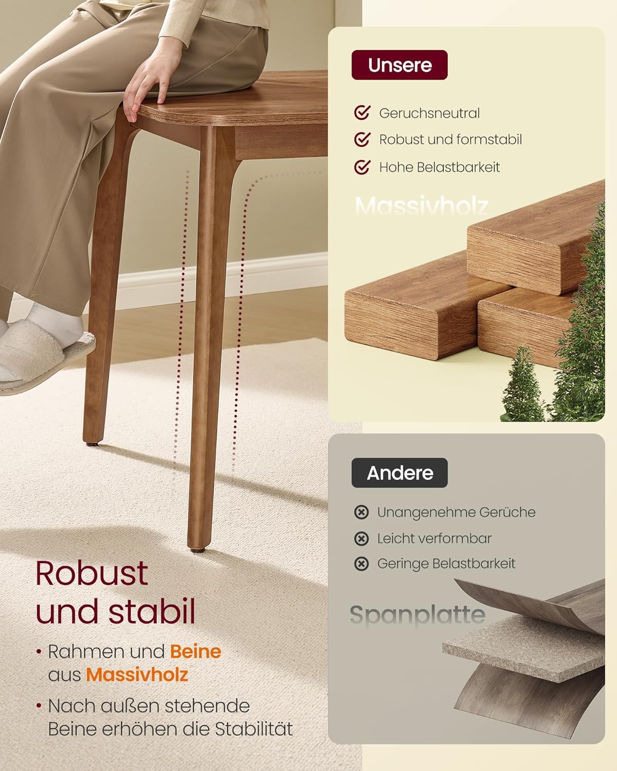 VASAGLE Esstisch, Esszimmertisch, Küchentisch, ausziehbare Tischplatte, 120 kg belastbar, für Esszimmer, Büro, Arbeitszimmer, Schlichtes Design, honigbraun KDT090K01