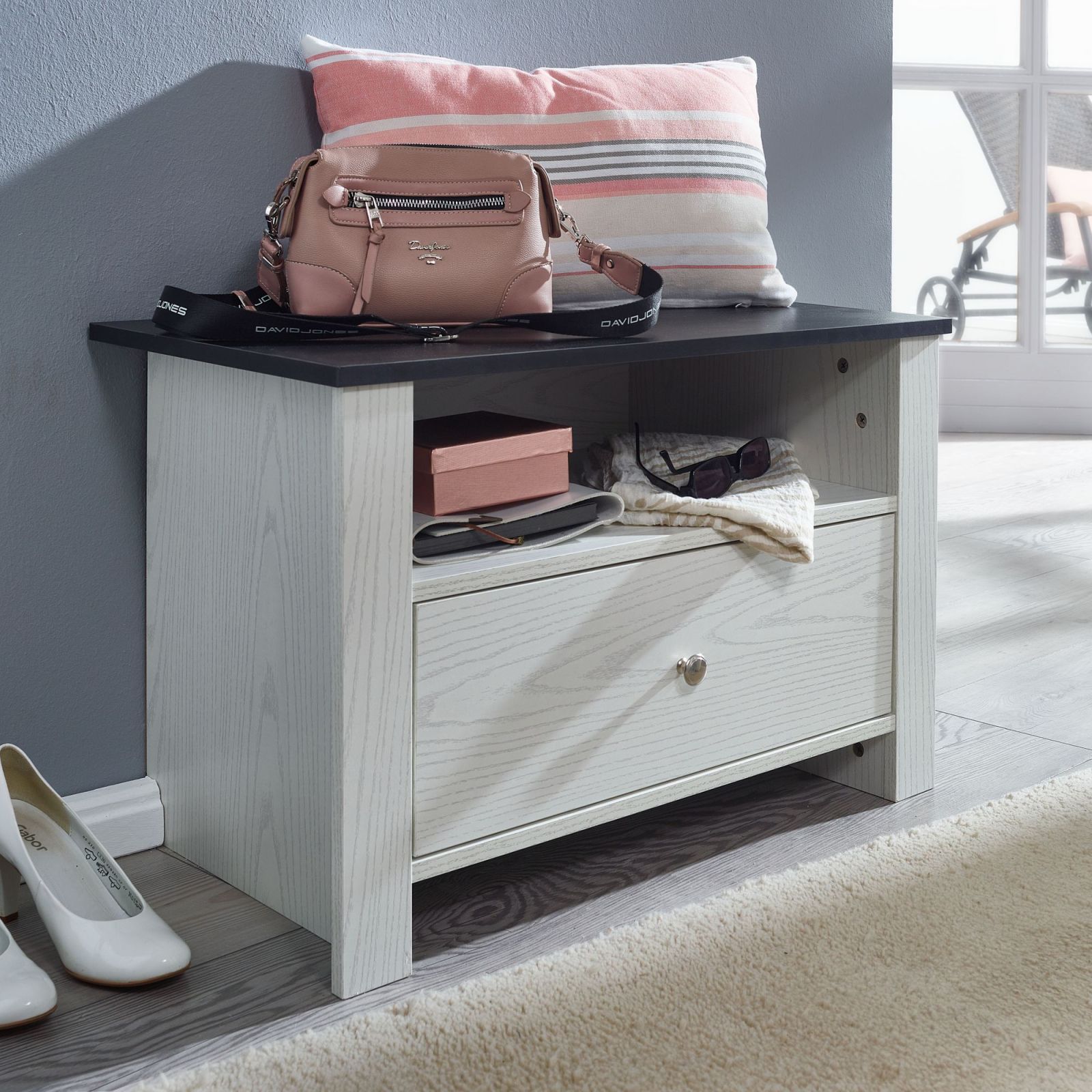 Schuhschrank - weiß-schwarz - 68 cm