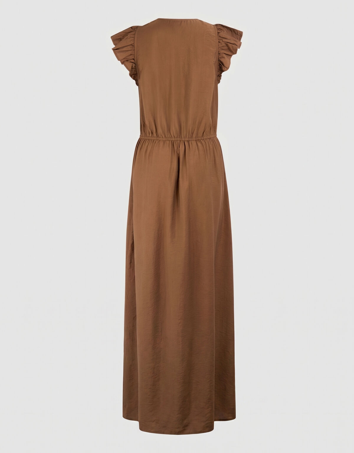 Ruffle V-hals Maxi Jurk Donkerbruin